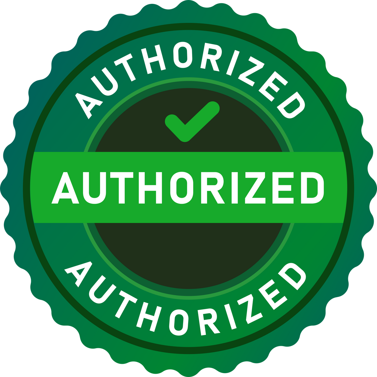 Authorized certified check mark label and stamp in green transparent